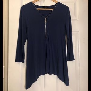 Cable & Gauge Navy Blue Zip Blouse Size Medium